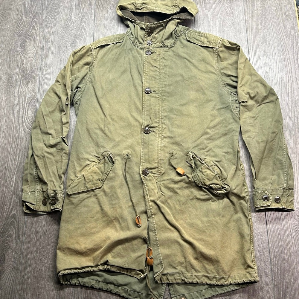J.Crew Mens Olive Green Military Fishtail Parka Jacket Hooded NX-631 Size M